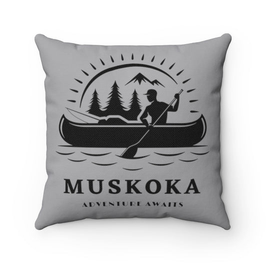 Muskoka Adventure Awaits 14 by14 inch Square Pillow Pewter