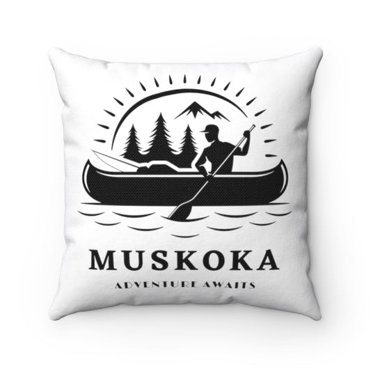 Muskoka Adventure Awaits 14 by14 inch Square Pillow White
