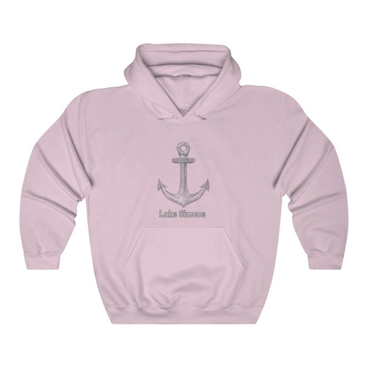 Lake Simcoe Pink or Baby Blue Unisex Heavy Blend™ Hooded Sweatshirt in White