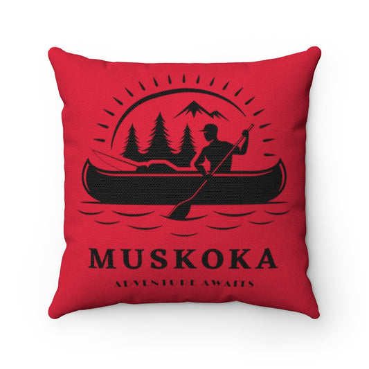 Muskoka Adventure Awaits 14 by14 inch Square Pillow Crimson