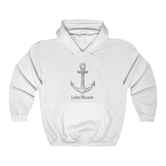 Lake Simcoe Anchor Grey Design Unisex Heavy Blend™ Hooded Sweatshirt in White